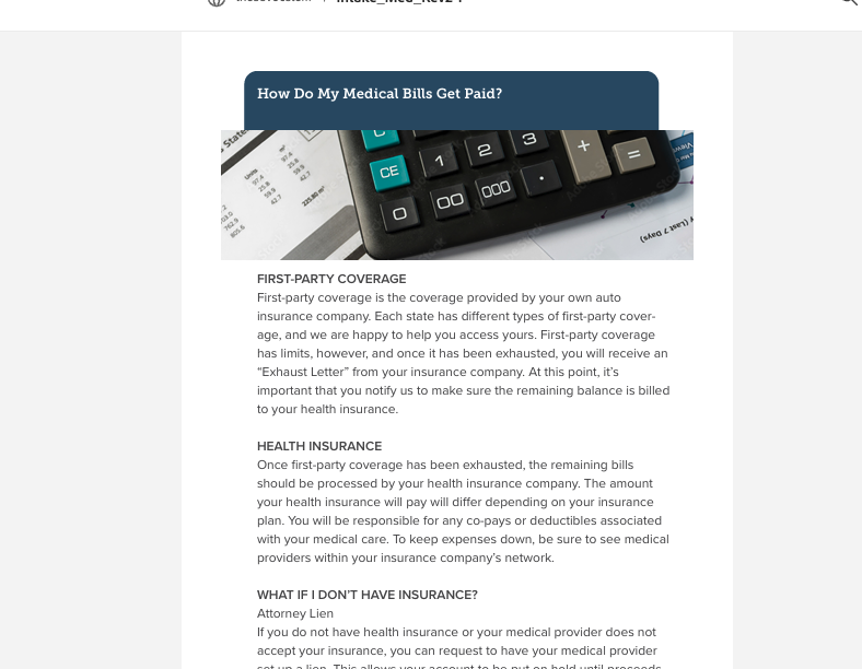 DF document outlining the intake process and medical records review used by The Advocates to understand a client’s injuries and begin building their personal injury case